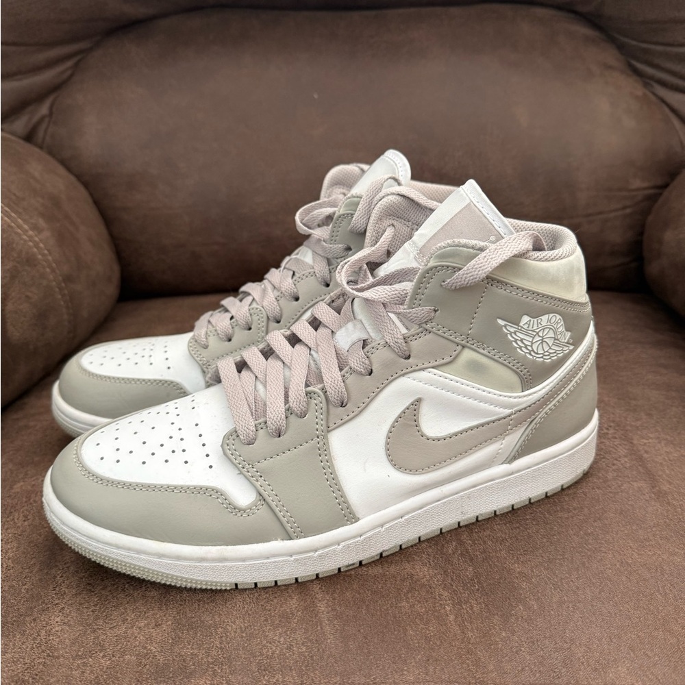 Nike Air Jordan 1 MID High-Top Sneakers - Gray and White